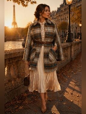 Women's Rannoch Designs Green Brown Plaid Wool Mohair Coat